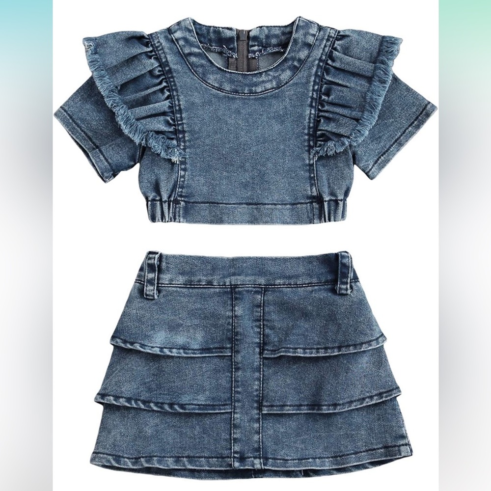 2pc Jean Crop Top and Skirt Set 3t